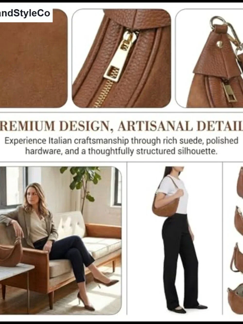 Genuine Leather Crescent Hobo Bag Convertible Crossbody Purse